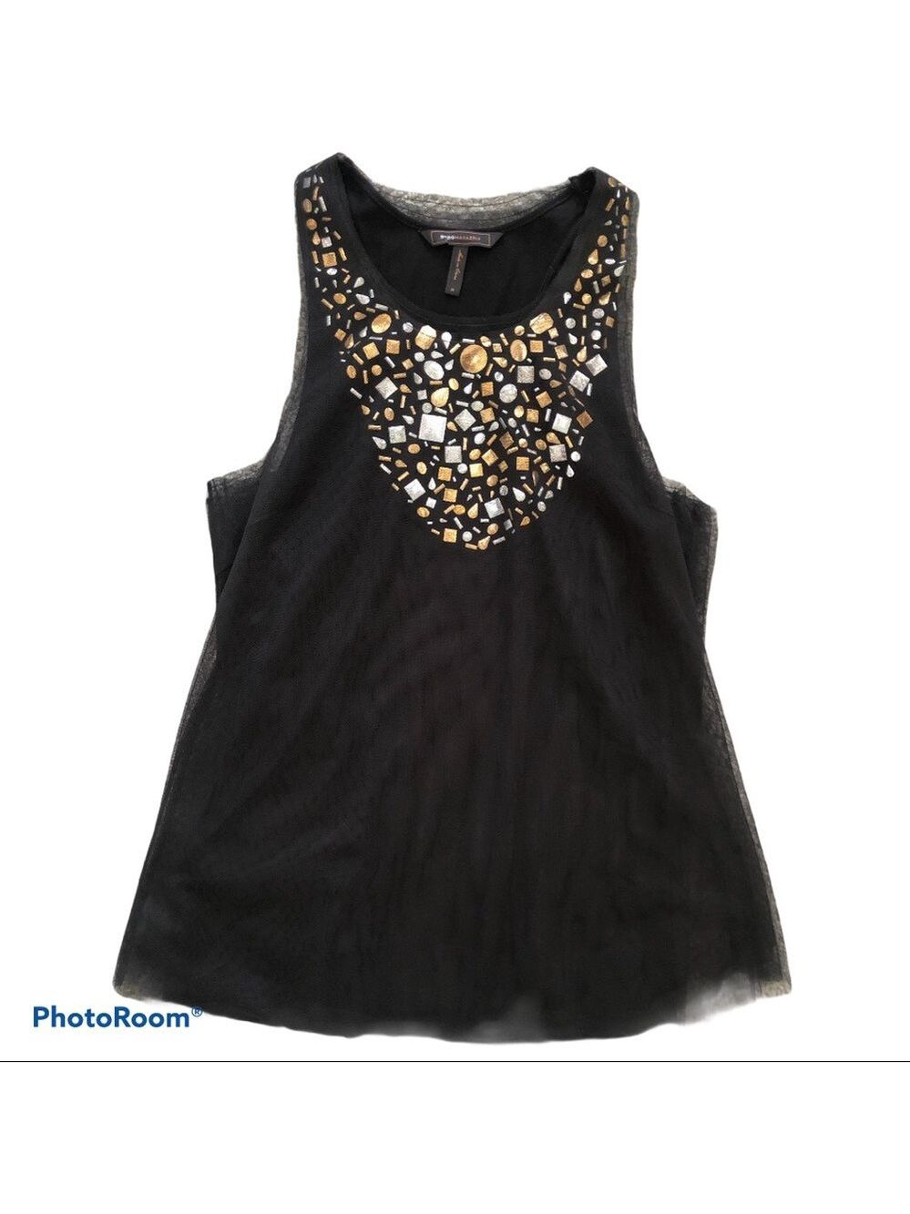$10 SALE BCBGMAXAZRIA Mesh Layered Tank with Jeweled Neck